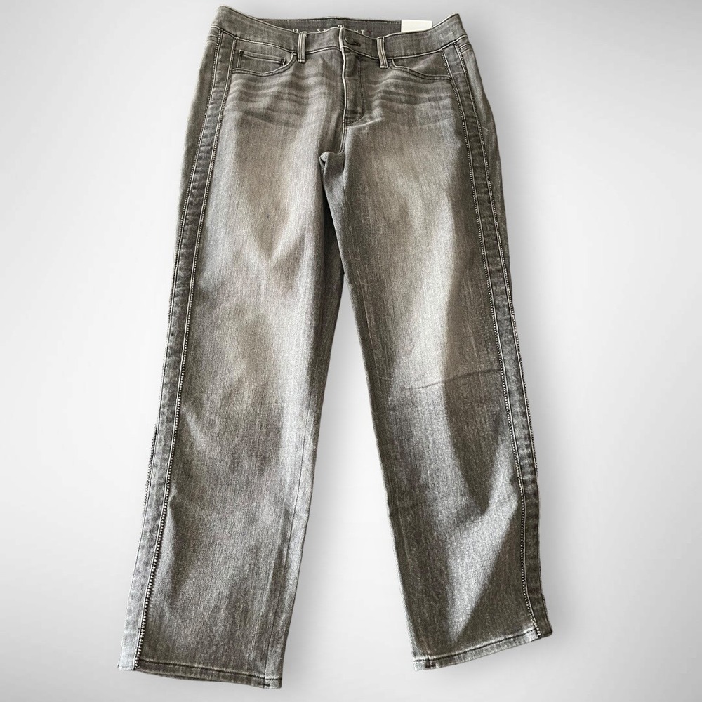 WHBM Moonlight Gray High Rise Straight Leg Jeans With Bead Detailing | NWT